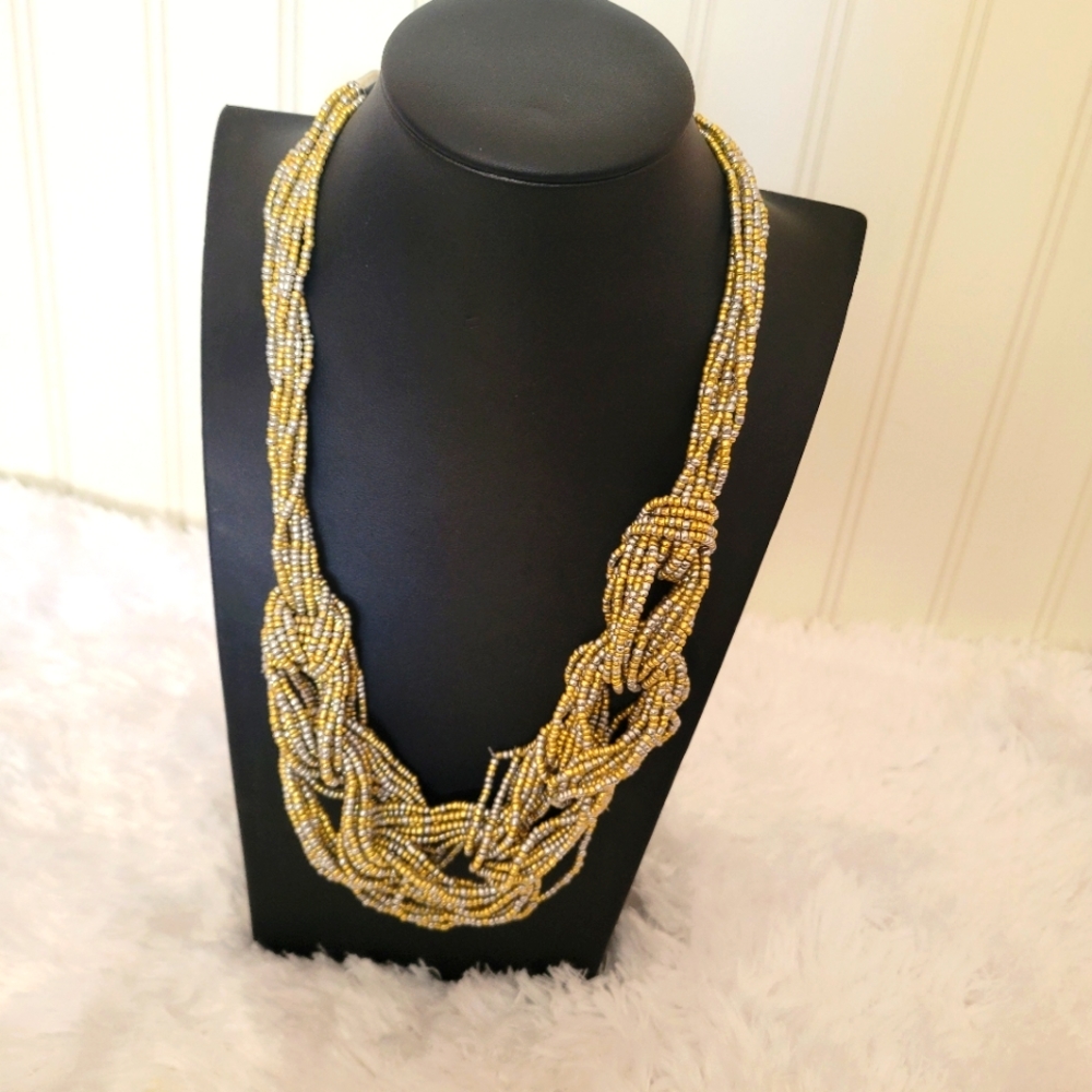 Gold and silver seed bead necklace